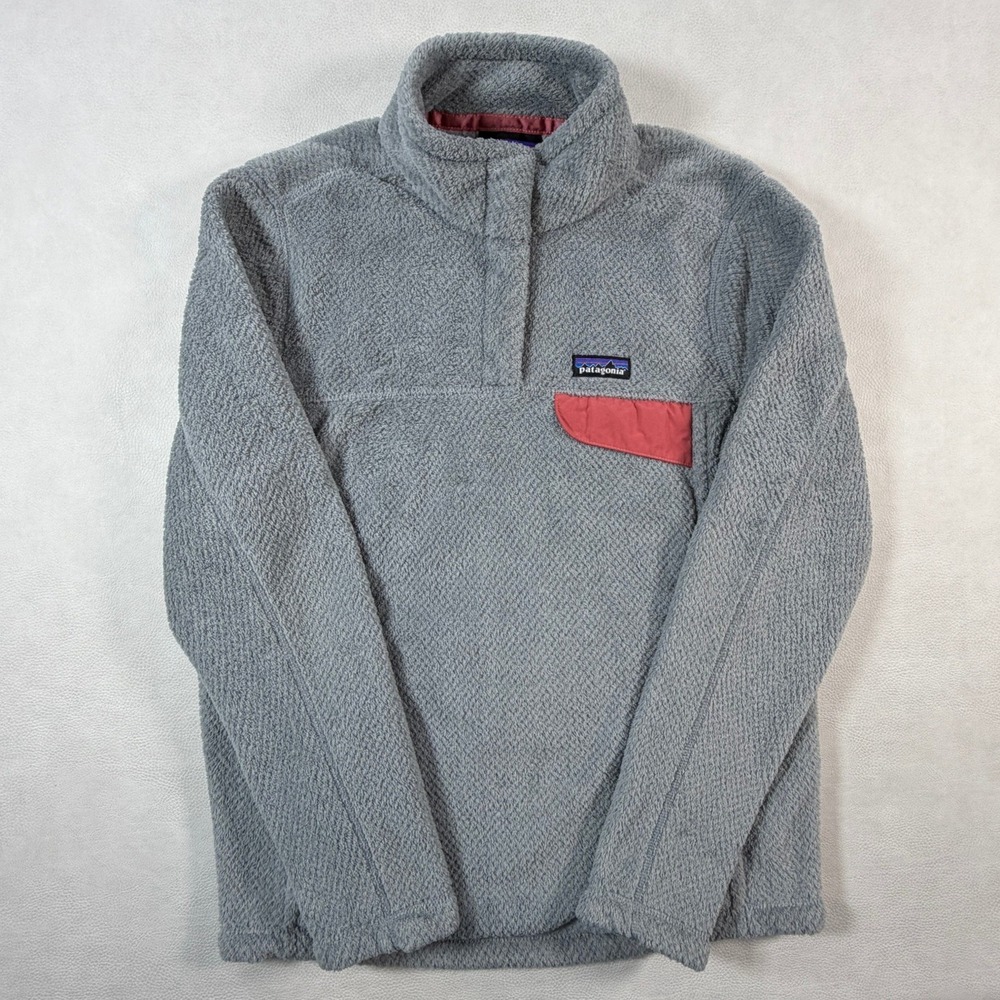 Patagonia Womens Large Re-Tool Snap-T Fleece Pullover Gray Salmon 25442